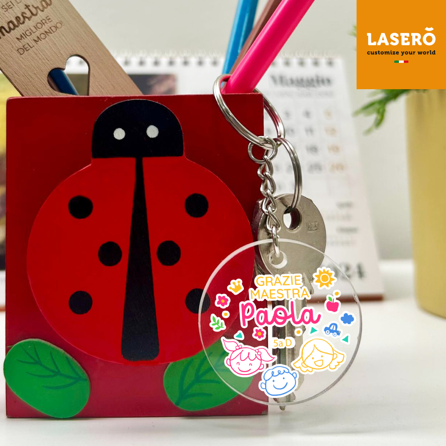 Portachiavi Personalizzato Per Maestra Con Incisione 'Grazie Maestra' - Regalo Di Natale, Fine Anno O Pensione Per Insegnanti - 2