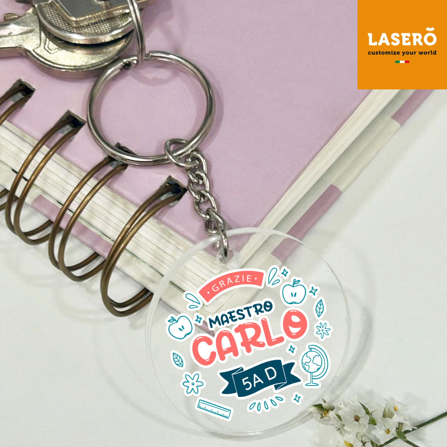 Portachiavi Personalizzato In Acciaio Inossidabile - Regalo Per Inizio Scuola Per Ragazze E Ragazzi, Colore Argento