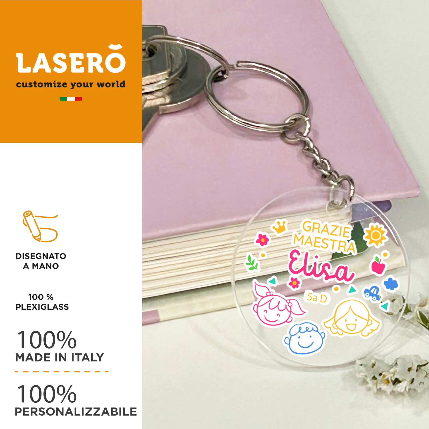 Portachiavi Personalizzato In Acciaio Inossidabile – Regalo Di Inizio Scuola Per Ragazze E Ragazzi – Colore Argento - 3