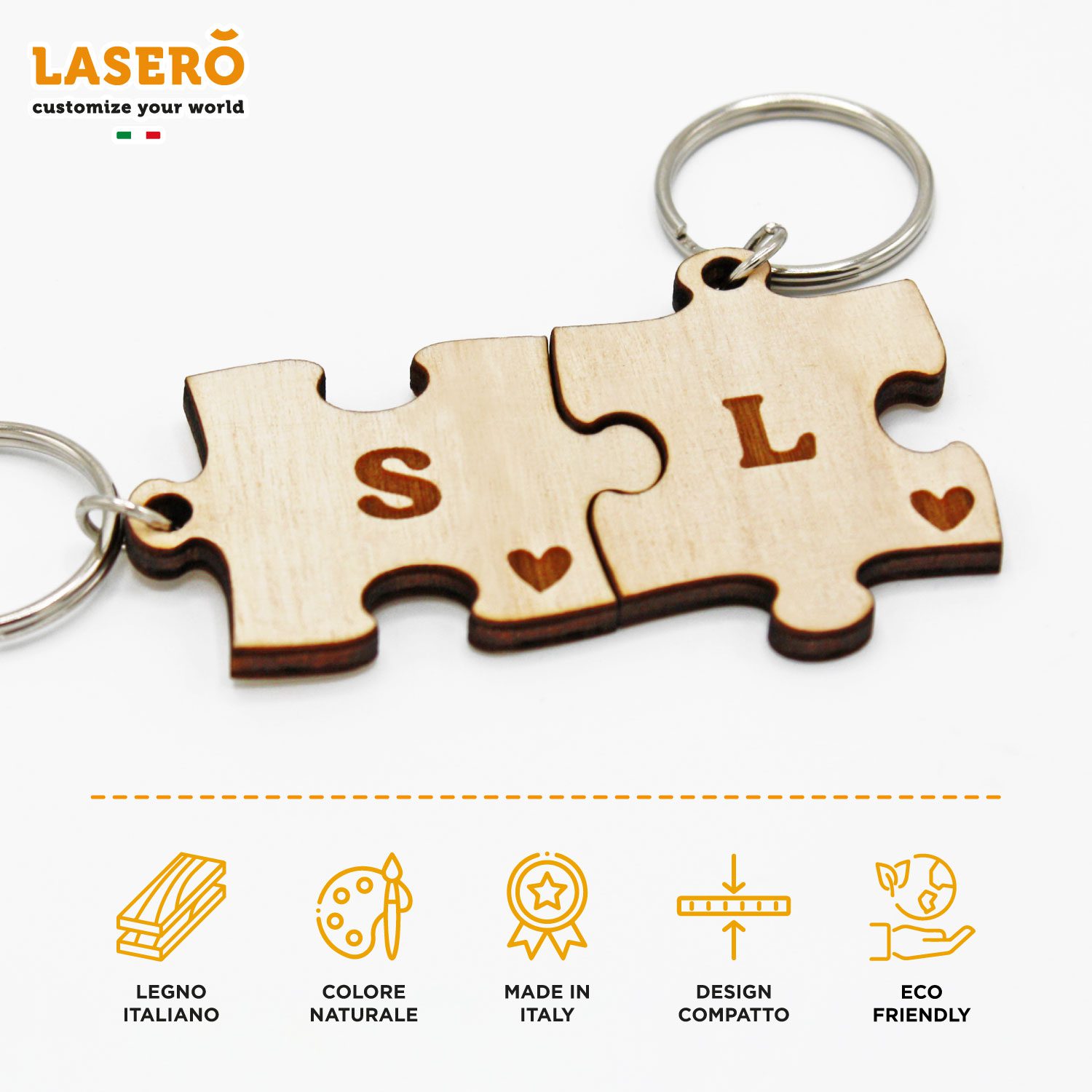 Portachiavi Per Coppia A Forma Di Lontre In Legno – Ciondolo Puzzle Carino Portachiavi Regalo Anniversario Compleanno Natale 12,5x3 Cm