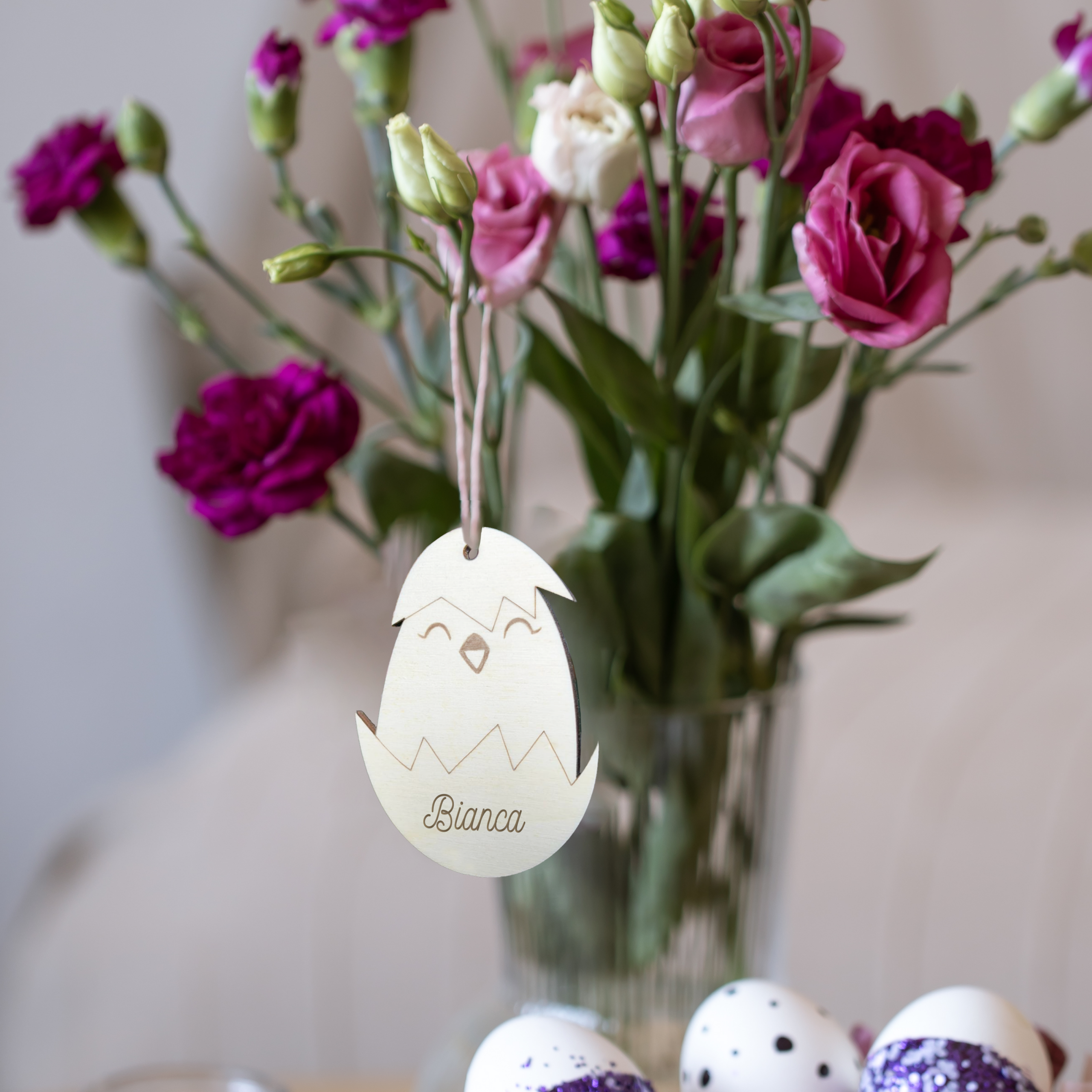 40 pezzi di ornamenti in legno a forma di uovo di Pasqua per